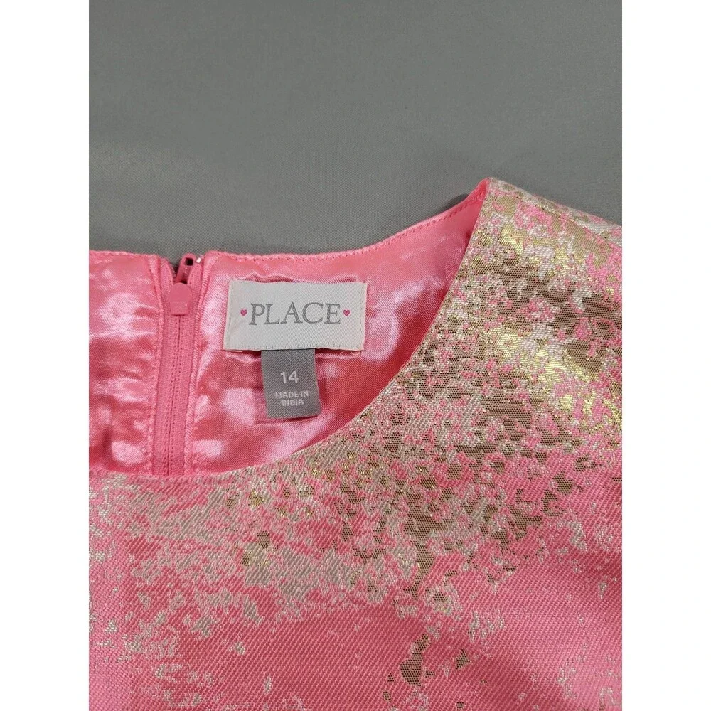 The Children's Place Girls Pink & Gold Metallic Brocade Party Dress Size 14